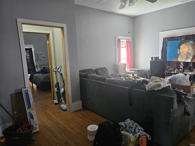 58 E 5th St, Peru, IN 46970 - living room featuring wood finished floors and ceiling fan