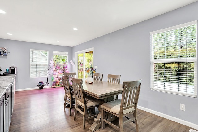 7228 W Mustang Dr, Ellettsville, IN 47429 - dining area featuring baseboards, dark wood finished floors, and recessed lighting