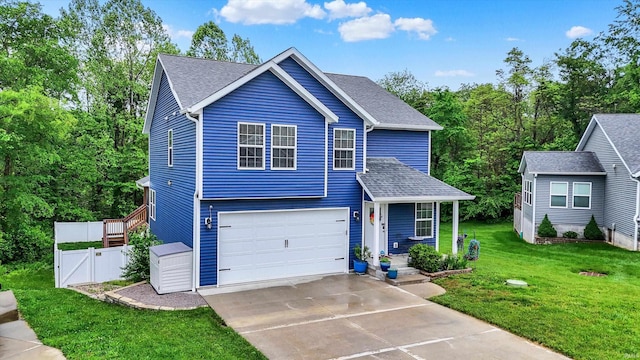 7228 W Mustang Dr, Ellettsville, IN 47429 - traditional-style home with concrete driveway, an attached garage, roof with shingles, and a gate