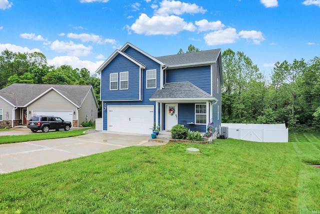 7228 W Mustang Dr, Ellettsville, IN 47429 - view of front of house featuring central air condition unit, concrete driveway, an attached garage, and roof with shingles