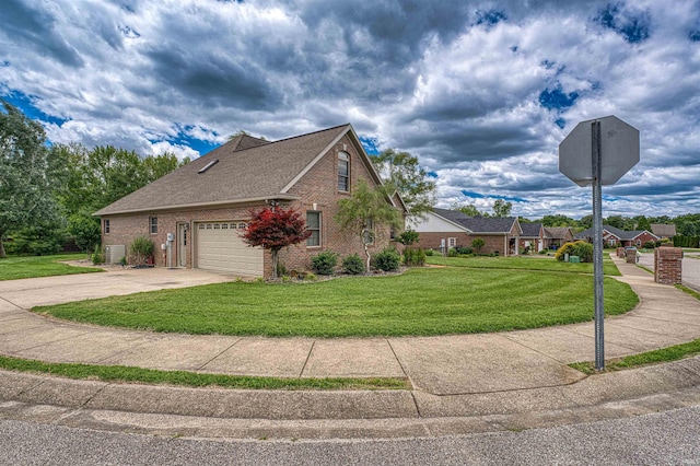 7820 Saint Jordan Cir, Newburgh, IN 47630 - view of property exterior with brick siding, concrete driveway, a lawn, and roof with shingles