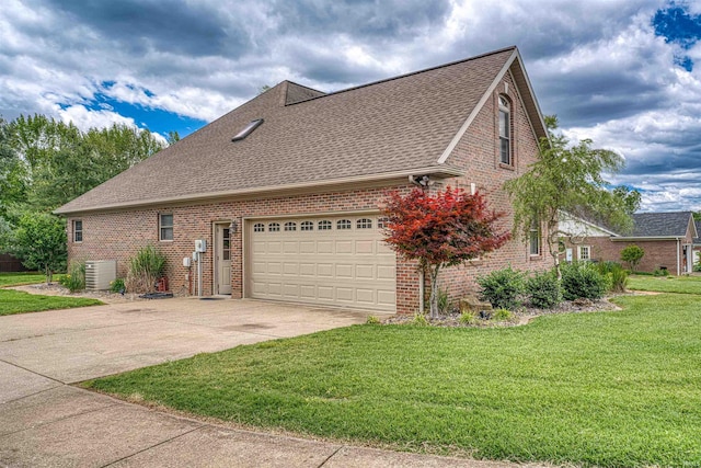7820 Saint Jordan Cir, Newburgh, IN 47630 - view of side of property with brick siding, concrete driveway, a shingled roof, cooling unit, and a yard
