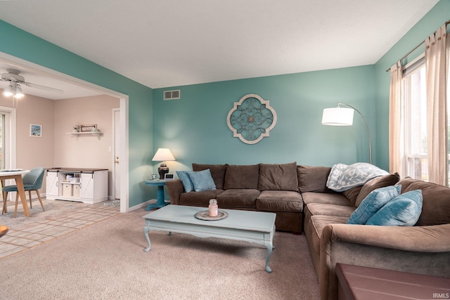 5203 Goldersgreen Dr, Lafayette, IN 47905 - living area featuring carpet floors, healthy amount of natural light, and a ceiling fan