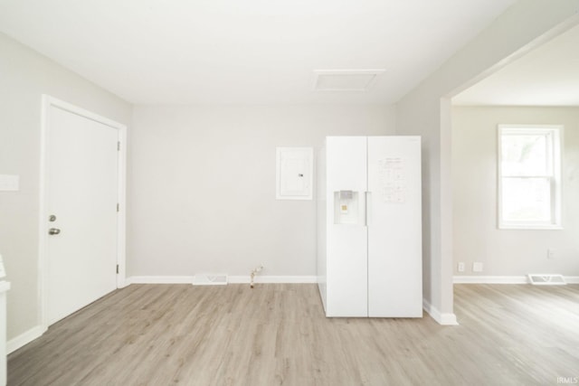 2726 Apache Dr, Anderson, IN 46012 - empty room with light wood-style floors, attic access, baseboards, and electric panel