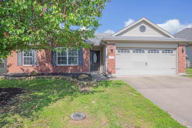 12908 Mattison Ct, Evansville, IN 47725 - ranch-style home featuring brick siding, concrete driveway, a front yard, and an attached garage