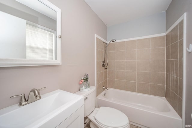 6863 W Jennifer Ct, Greenfield, IN 46140 - bathroom with toilet, washtub / shower combination, and vanity