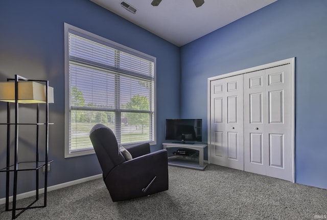 229 Ironwood Ln, Ossian, IN 46777 - living area with carpet, healthy amount of natural light, and a ceiling fan