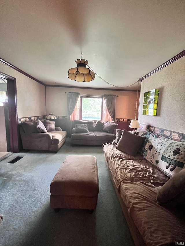 12537 E 340 S, Greentown, IN 46936 - carpeted living area featuring ornamental molding and a textured wall