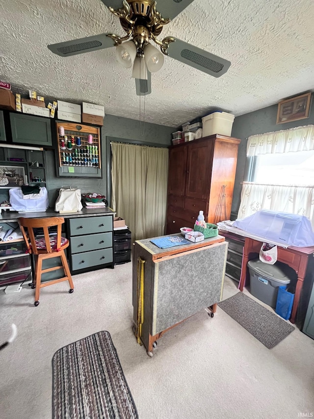12537 E 340 S, Greentown, IN 46936 - office area featuring ceiling fan, light carpet, and a textured ceiling