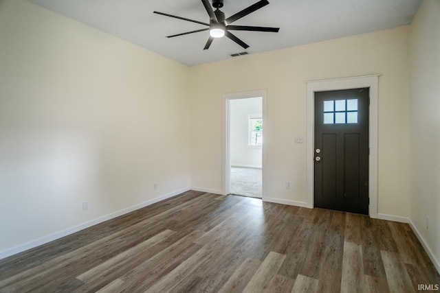 355 Blinn Ave, Frankfort, IN 46041 - entrance foyer featuring a ceiling fan, wood finished floors, and baseboards