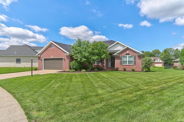 1127 Johannes Ct, Evansville, IN 47725 - view of front of home with an attached garage, concrete driveway, brick siding, and a front lawn
