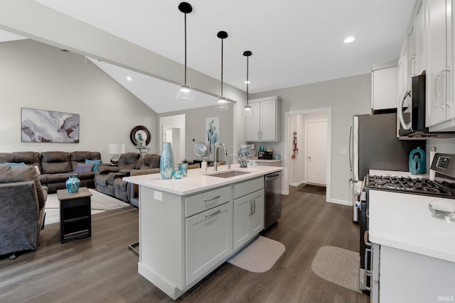 15332 Annabelle Pl, Leo, IN 46765 - kitchen with a sink, stainless steel appliances, open floor plan, light countertops, and recessed lighting