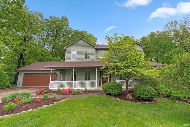 2711 Spring Creek Dr, Fort Wayne, IN 46808 - view of front of property with a porch, an attached garage, concrete driveway, a front yard, and roof with shingles