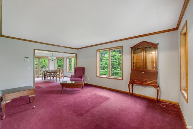 2711 Spring Creek Dr, Fort Wayne, IN 46808 - sitting room with crown molding, healthy amount of natural light, carpet flooring, baseboards, and a chandelier