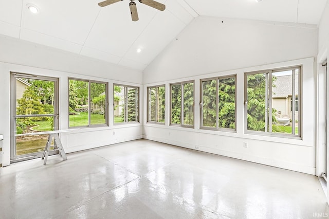 1224 Foxglove Ct, Mishawaka, IN 46545 - unfurnished sunroom featuring high vaulted ceiling, finished concrete flooring, and recessed lighting