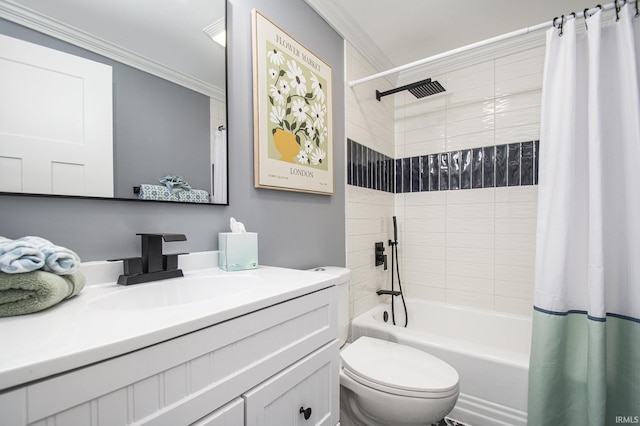 4113 York Rd, South Bend, IN 46614 - bathroom with shower / bath combo with shower curtain, vanity, toilet, and ornamental molding