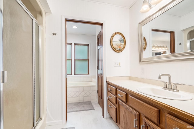 65600 Ash Rd, Wakarusa, IN 46573 - full bath with vanity, a shower stall, and a bath
