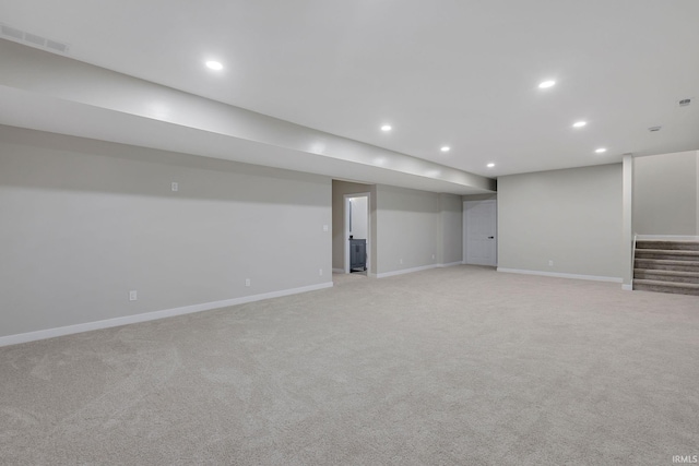 51650 Prescott Ave, South Bend, IN 46637 - finished below grade area featuring recessed lighting, light colored carpet, baseboards, and stairway