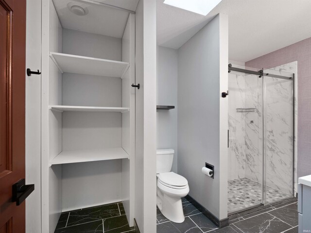9826 Flag Stone Pl, Fort Wayne, IN 46804 - full bathroom featuring toilet, a marble finish shower, marble finish flooring, and baseboards