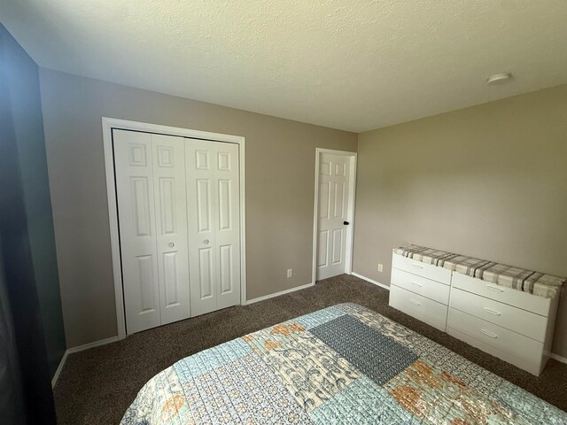 37 Ems D22A Ln, Syracuse, IN 46567 - bedroom with dark carpet, baseboards, a closet, and a textured ceiling