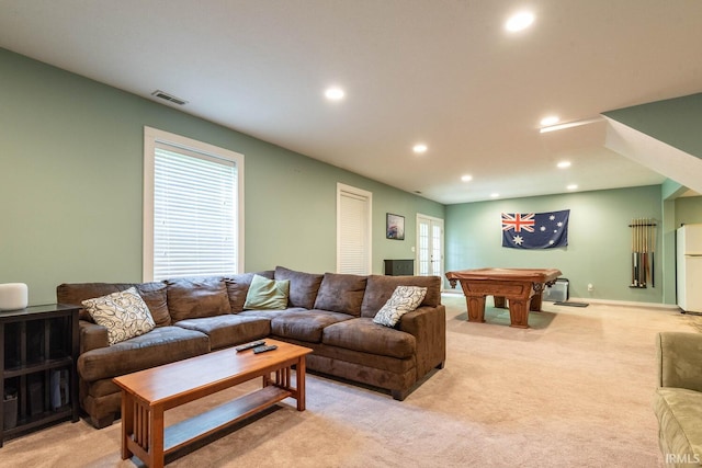 3308 S Daniel Ct, Bloomington, IN 47401 - living area featuring recessed lighting, light colored carpet, and pool table