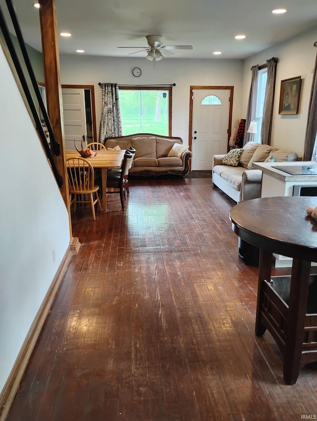 3417 Parkway S Dr, Indianapolis, IN 46201 - living area with hardwood / wood-style floors, a ceiling fan, and recessed lighting
