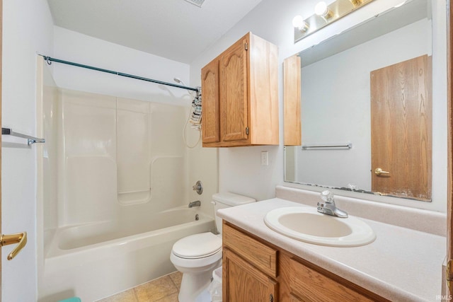 4736 Anglers Ln, Fort Wayne, IN 46808 - bathroom with vanity, toilet, shower / washtub combination, and tile patterned floors