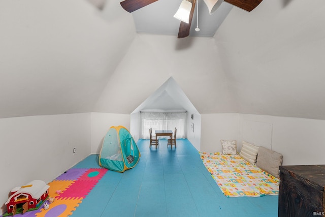 214 Tonti St, South Bend, IN 46617 - rec room with ceiling fan and lofted ceiling