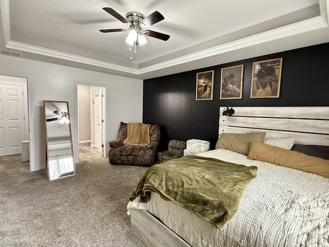 310 Main St, Lagro, IN 46941 - bedroom with a raised ceiling, carpet floors, crown molding, and ceiling fan