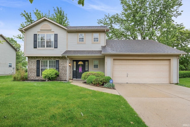 821 Lagrange St, West Lafayette, IN 47906 - traditional-style house featuring concrete driveway, an attached garage, a front lawn, and a shingled roof