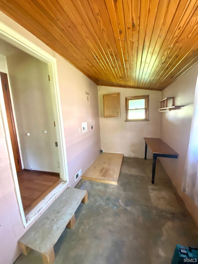 589 2nd St NW, Linton, IN 47441 - misc room with unfinished concrete flooring and wood ceiling
