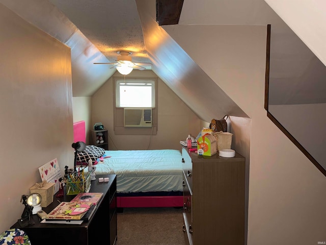 417 S Elliott St, Muncie, IN 47305 - bedroom with vaulted ceiling, carpet floors, and ceiling fan