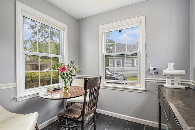 1919 Kessler Blvd, South Bend, IN 46616 - dining area featuring healthy amount of natural light, baseboards, and dark tile patterned floors