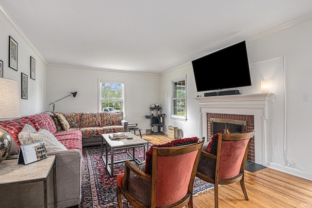 1919 Kessler Blvd, South Bend, IN 46616 - living area with wood finished floors, crown molding, a fireplace, and baseboards