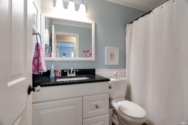 3599 Canterbury Dr, Lafayette, IN 47909 - full bathroom with toilet, ornamental molding, vanity, and a shower with curtain