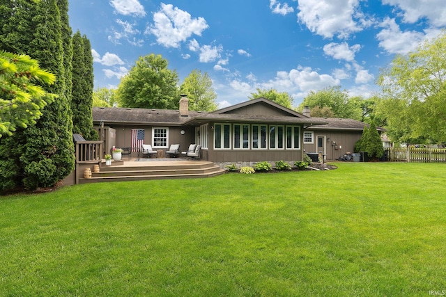 3599 Canterbury Dr, Lafayette, IN 47909 - rear view of property featuring a deck and a chimney