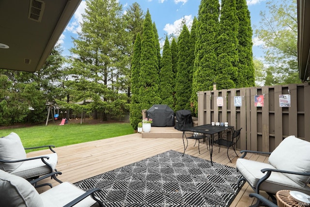 3599 Canterbury Dr, Lafayette, IN 47909 - deck featuring a grill and a playground