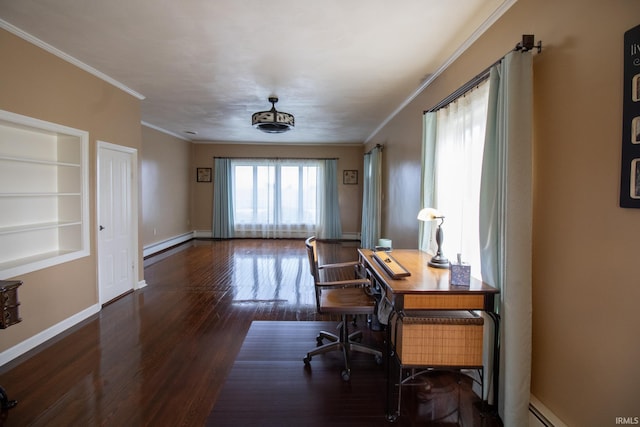 6064 E 300 N, Union City, IN 47390 - office space with ornamental molding, baseboards, wood finished floors, built in shelves, and baseboard heating