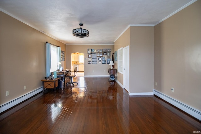 6064 E 300 N, Union City, IN 47390 - dining area with a baseboard radiator, hardwood / wood-style flooring, a baseboard heating unit, baseboards, and a desk