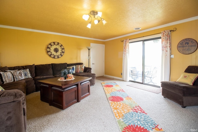 6064 E 300 N, Union City, IN 47390 - living room with crown molding, light carpet, and a textured ceiling