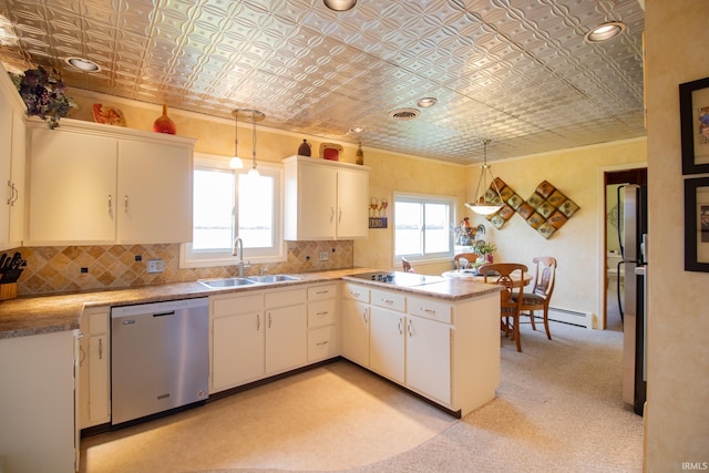6064 E 300 N, Union City, IN 47390 - kitchen with dishwasher, a sink, an ornate ceiling, black electric stovetop, and a peninsula