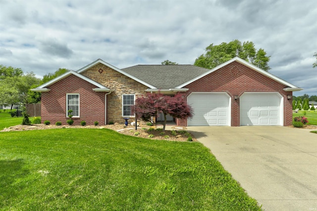 1444 Field Crest Ln, Jasper, IN 47546 - view of front of house with a garage, concrete driveway, a front yard, and brick siding