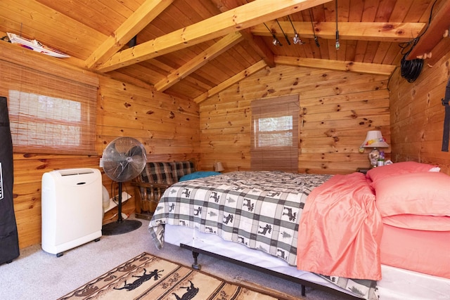11029 E 350 S, Lagrange, IN 46761 - bedroom featuring wooden walls, carpet floors, and wooden ceiling