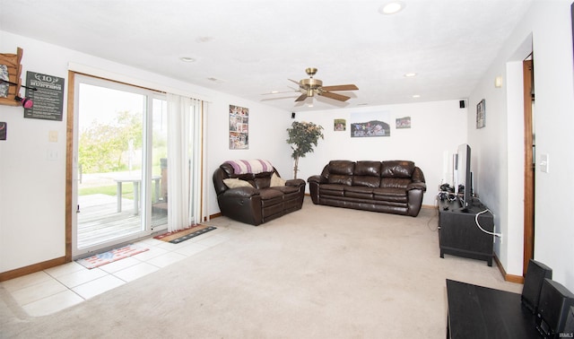 1220 N 290, Angola, IN 46703 - living room featuring carpet, recessed lighting, baseboards, ceiling fan, and tile patterned floors