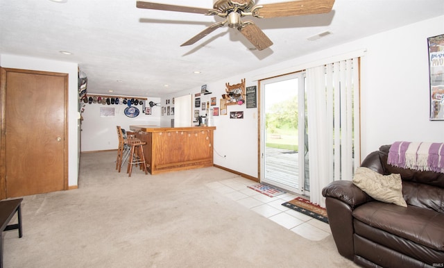 1220 N 290, Angola, IN 46703 - living room with a bar, ceiling fan, light colored carpet, baseboards, and recessed lighting