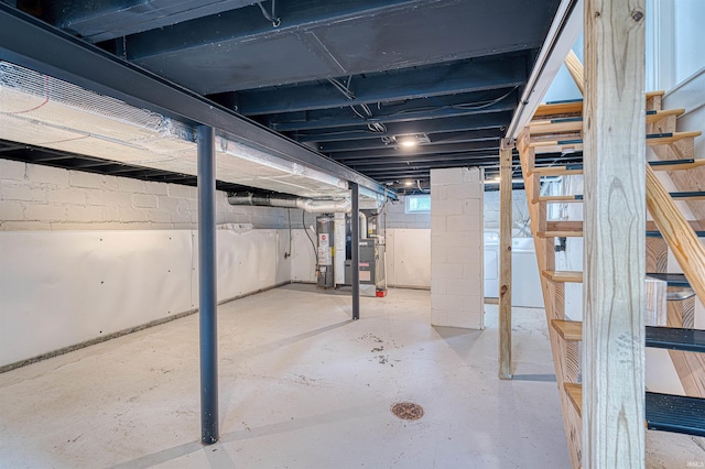 508 Polk St, Newburgh, IN 47630 - basement featuring water heater, washer / dryer, and heating unit