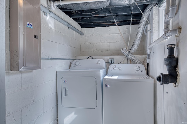 508 Polk St, Newburgh, IN 47630 - washroom with electric panel and washing machine and dryer