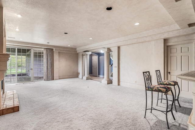 2314 Turnberry Ln, Fort Wayne, IN 46814 - living area featuring ornate columns, carpet flooring, and recessed lighting