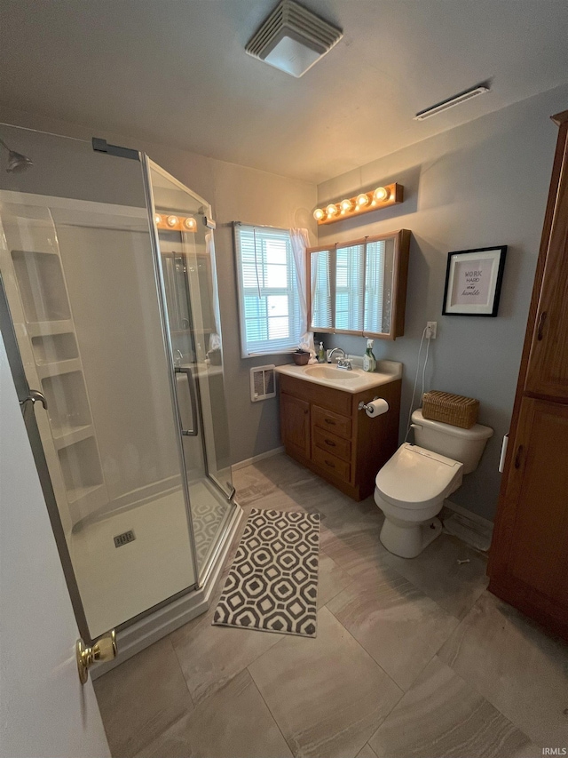 34 Ems B59 Ln, Warsaw, IN 46582 - bathroom with vanity, a shower stall, toilet, tile patterned flooring, and a wall mounted AC