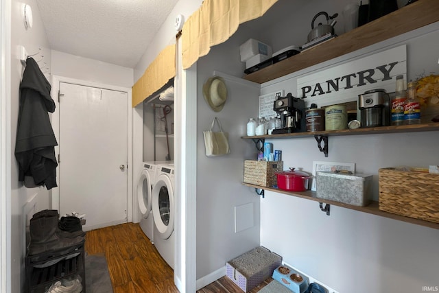 8809 Newberry Dr, Fort Wayne, IN 46825 - washroom featuring wood finished floors, washing machine and dryer, and a textured ceiling